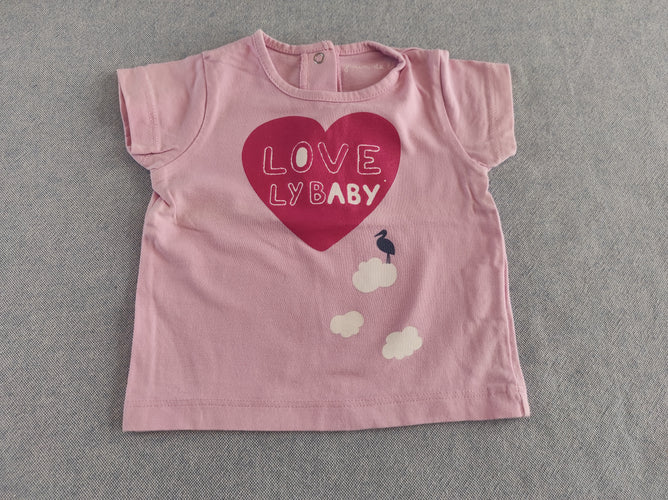 T-shirt m.c rose coeur rose pailleté "love ly baby"nuages, cigogne, moins cher chez Petit Kiwi