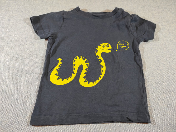 T-shirt m.c bleu marine , serpent jaune "what's up??", moins cher chez Petit Kiwi