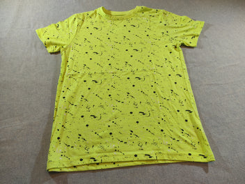T-shirt m.c jaune néon tacheté blanc,bleu marine