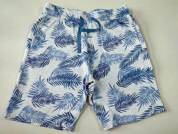 Bermuda molleton gris chiné motifs feuilles bleues