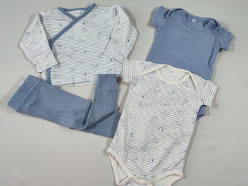 Pyjama 2pcs jersey croisé blanc ligné bleu animaux savane + 2 bodies m.c
