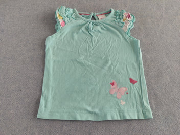 T-shirt s.m bleu, froufrou aux épaules ,motifs papillons