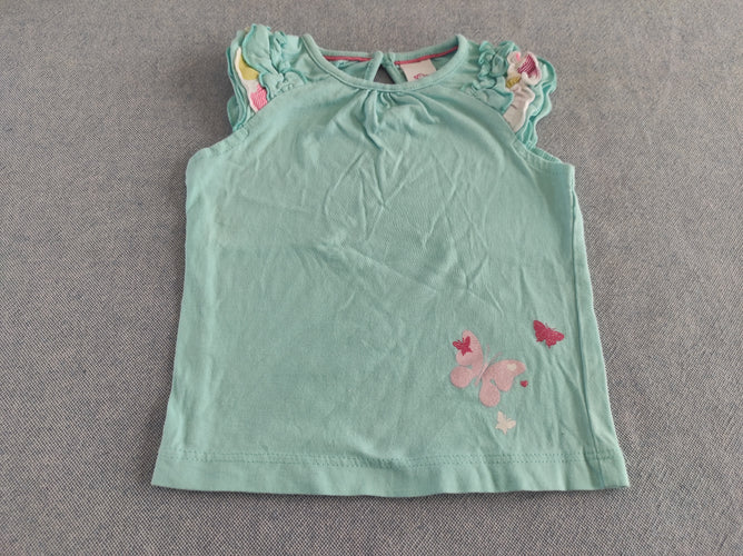 T-shirt s.m bleu, froufrou aux épaules ,motifs papillons, moins cher chez Petit Kiwi