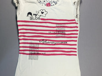 T-shirt m.c blanc ligné rose 