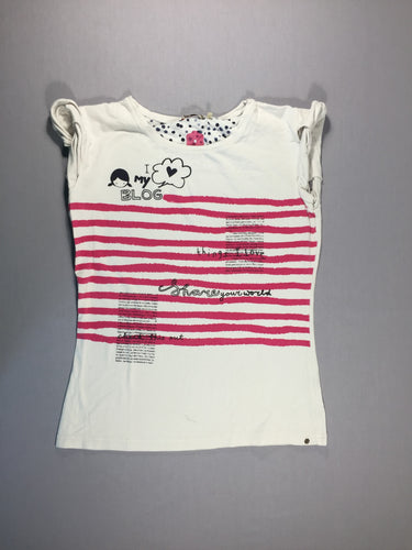 T-shirt m.c blanc ligné rose "I love my blog", moins cher chez Petit Kiwi