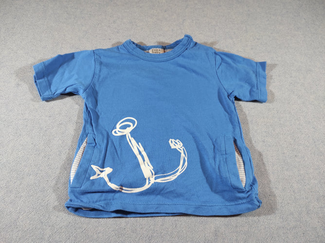 T-shirt m.c bleu, ancre blanche, moins cher chez Petit Kiwi