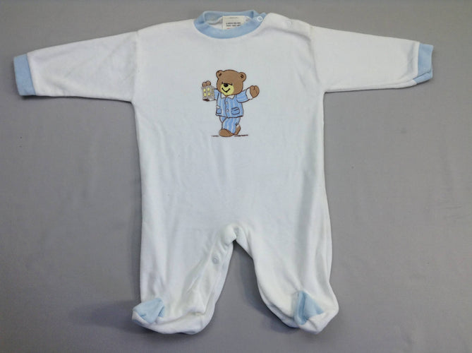 Pyjama velours blanc ourson, moins cher chez Petit Kiwi