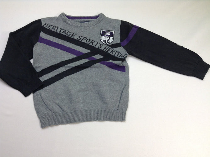 Pull gris-noir-mauve Heritage, moins cher chez Petit Kiwi