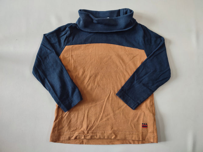 T-shirt m.l col roulé bleu marine/brun, moins cher chez Petit Kiwi