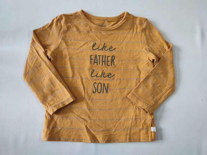 T-shirt m.l brun clair fines rayures grises "Like father like son", moins cher chez Petit Kiwi