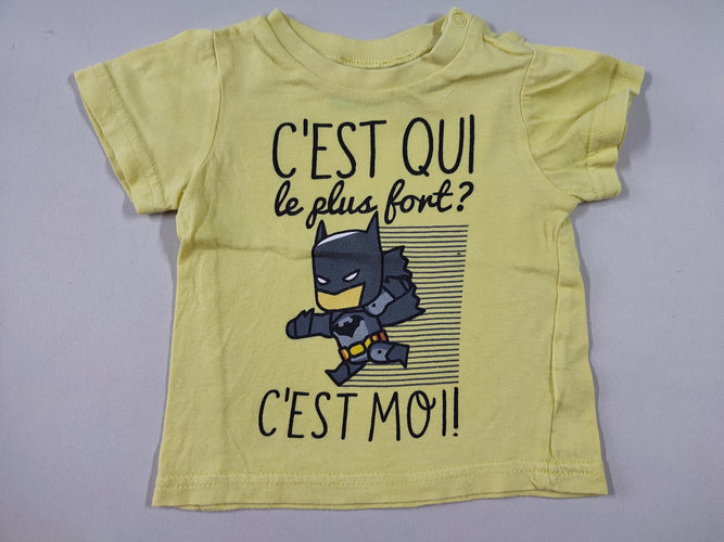 T-shirt m.c jaune Batman "C'est qui le plus fort?", moins cher chez Petit Kiwi