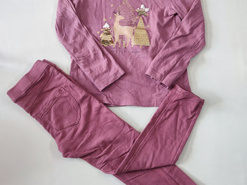 Pyjama 2pcs jersey mauve foncé renne sapins en sequins réversibles et paillettes