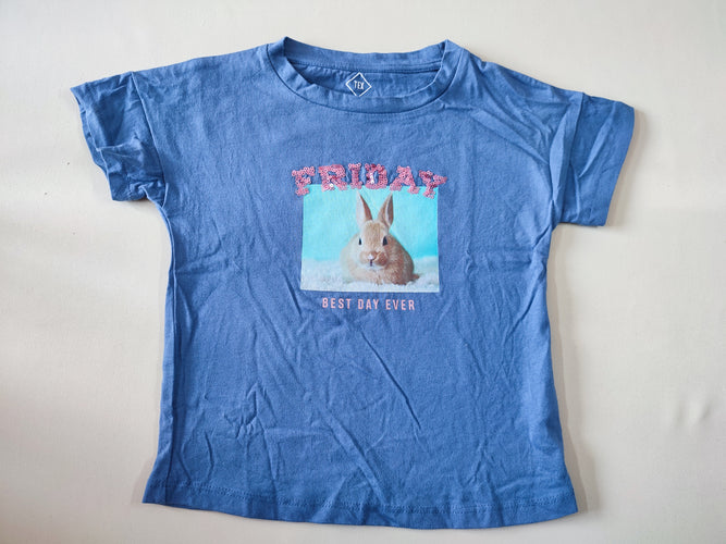 T-shirt m.c bleu lapin "Friday" en sequins, moins cher chez Petit Kiwi