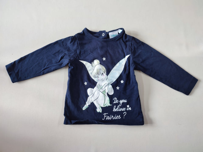 T-shirt m.l bleu marine fée clochette "Do you believe in Fairies?", moins cher chez Petit Kiwi