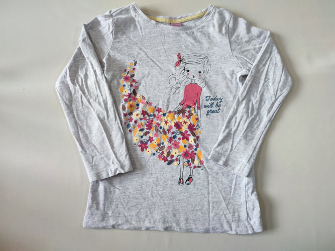 T-shirt m.l gris clair fille robe en fleurs, Dopodopo, moins cher chez Petit Kiwi