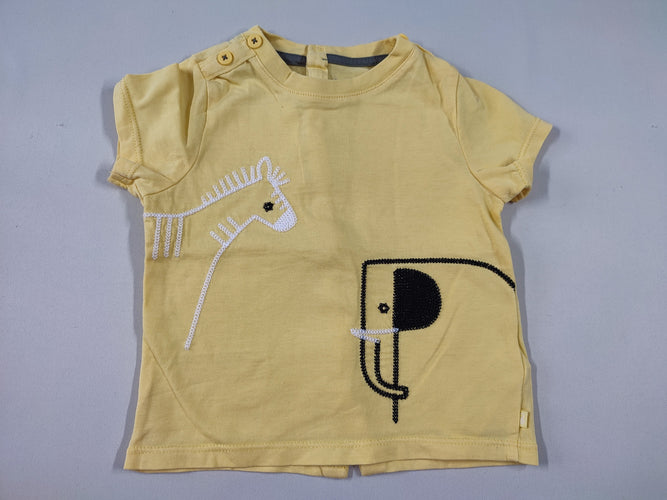 T-shirt m.c jaune broderie éléphant et zèbre, moins cher chez Petit Kiwi