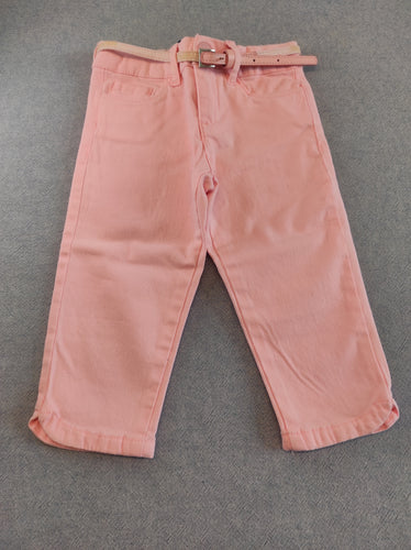 Pantalon rose 3/4 avec ceinture, moins cher chez Petit Kiwi