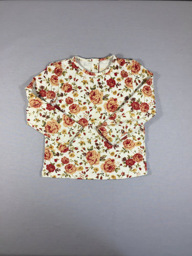 T-shirt m.l - fond blanc roses et rosiers avec feuilles -  taches au poignet, moins cher chez Petit Kiwi