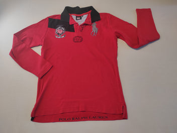 Polo m.l jersey rouge col  noir  joueur de polo
