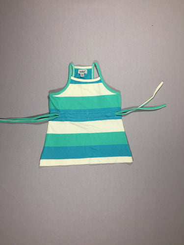 t-shirt fines bretelles ligné blanc, bleu et vert - lien à la taille, moins cher chez Petit Kiwi