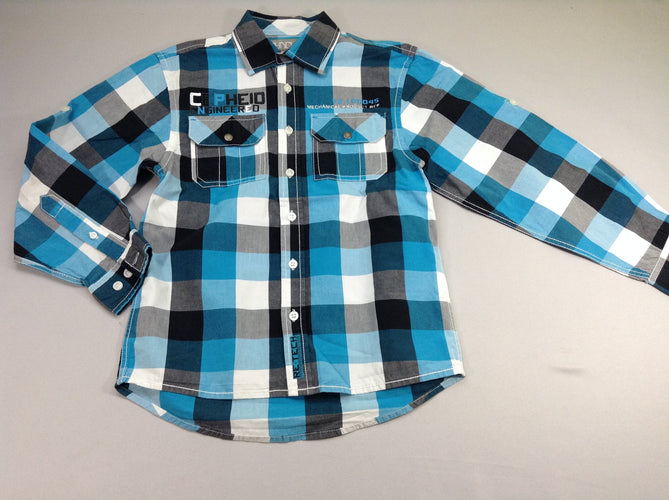 Chemise m.l carreaux turquoise/blanc/noir cepheio, moins cher chez Petit Kiwi
