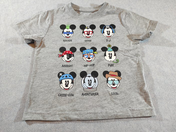T-shirt m.c gris flammé , têtes de Mickey ( Rocker, génie, doublé jersey, fun,...