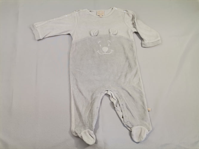 Pyjama velours gris et blanc tête ours avec oreille, moins cher chez Petit Kiwi