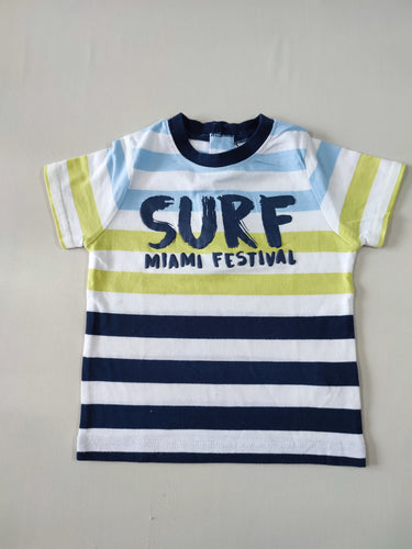 T-shirt m.c blanc rayé Surf Miami festival, moins cher chez Petit Kiwi