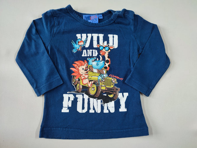 T-shirt m.l bleu marine animaux de la savane "Wild and funny", moins cher chez Petit Kiwi