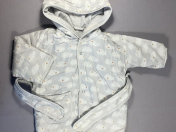 Trixie baby - Peignoir à capuche - gris nuages blancs étoiles - intérieur éponge gris- sans taille