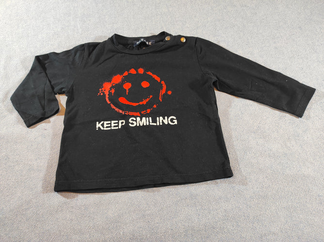 T-shirt m.l noir s.miley rouge "Keep s.miling", moins cher chez Petit Kiwi