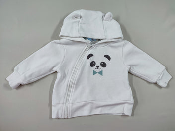 Sweat zippé à capuche blanc panda