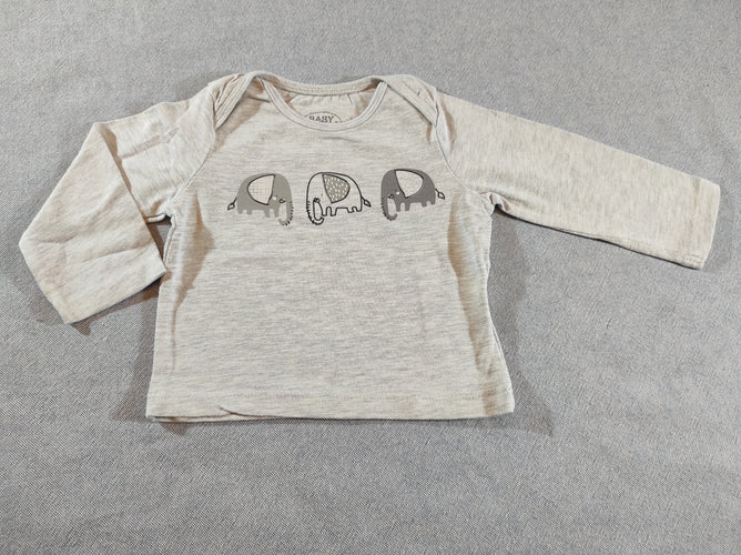 T-shirt m.l gris clair flammé , 3 éléphants, moins cher chez Petit Kiwi