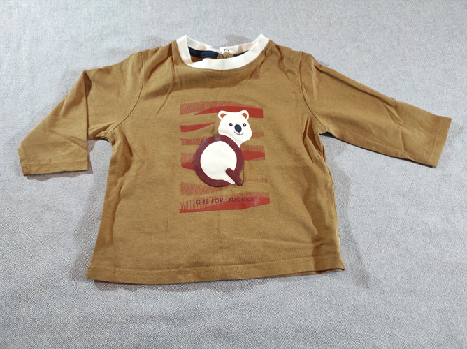 T-shirt m.l camel ourson blanc  "q is for quokka", pressions à  l'arrière, moins cher chez Petit Kiwi