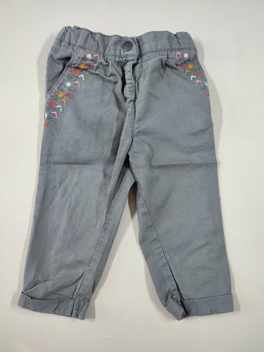 Pantalon gris texturé à revers broderies aux poches, moins cher chez Petit Kiwi