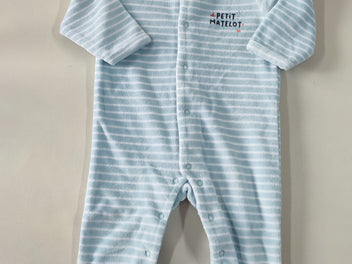 Pyjama velours ligné bleu/blanc 