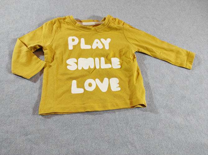 T-shirt m.l jaune "Play s.mile love", moins cher chez Petit Kiwi