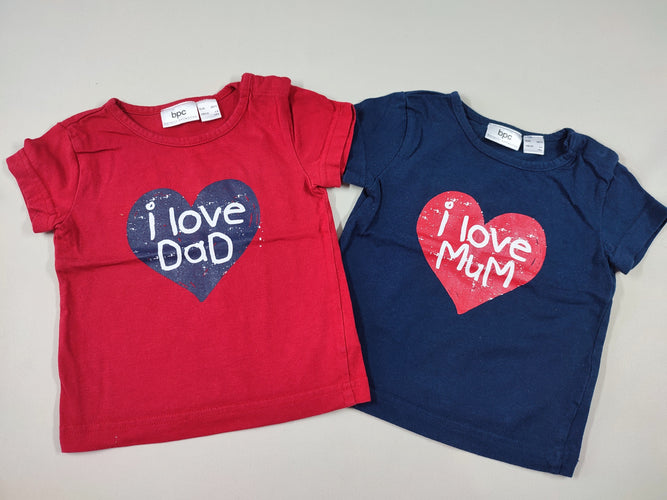 2 T-shirt m.c rouge "i love dad"/bleu marine "i love mum", moins cher chez Petit Kiwi