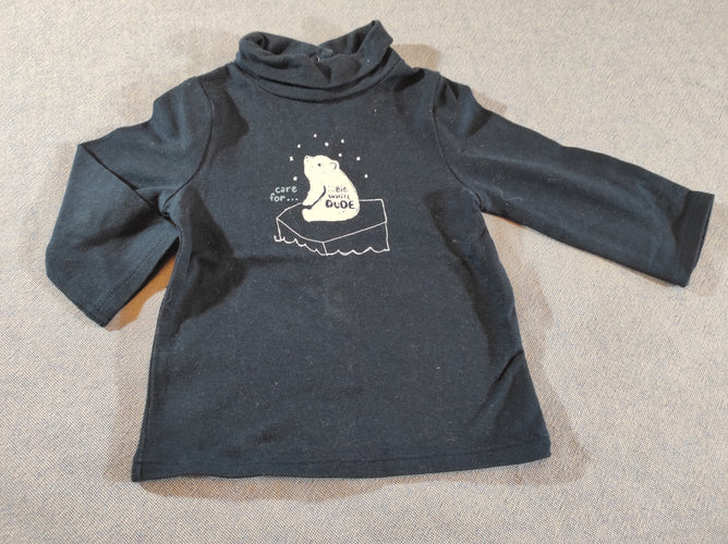 T-shirt m.l col roulé bleu marine ours polaire blanc, moins cher chez Petit Kiwi