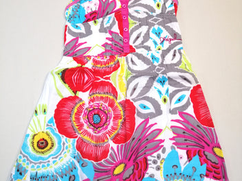 Robe fines bretelles blanc motifs fleurs multicolore