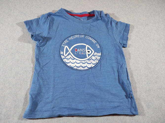 T-shirt m.c bleu, poisson, "être heureux comme un poisson dans l'eau", moins cher chez Petit Kiwi
