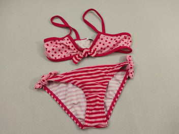 Bikini dessus rose à pois, culotte rose lignée
