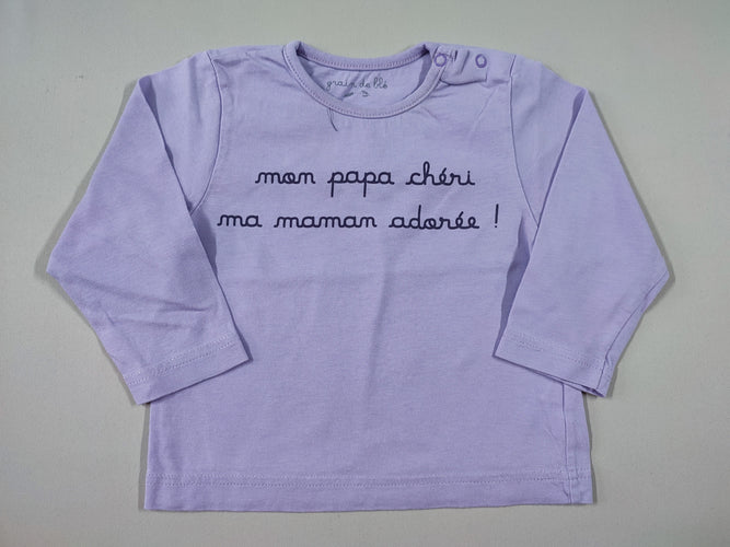 T-shirt m.l mauve "Mon papa chéri ma maman adorée!", moins cher chez Petit Kiwi