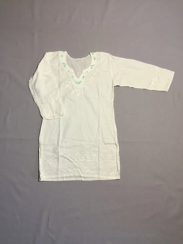 robe ml tunique droite en fin coton blanc + broderies, moins cher chez Petit Kiwi