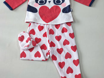 Pyjama 2 pcs molleton rouge panda pantalon coeurs rouges - Petit Béguin