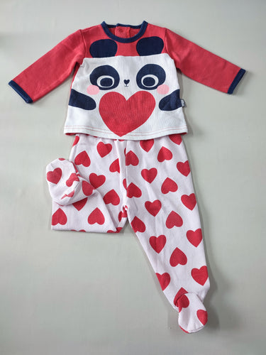 Pyjama 2 pcs molleton rouge panda pantalon coeurs rouges - Petit Béguin, moins cher chez Petit Kiwi