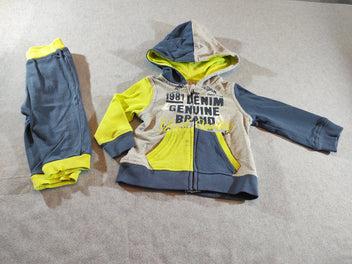 Sweat zippé à capuche  + Pantalon gris, bleu marine, jaune 