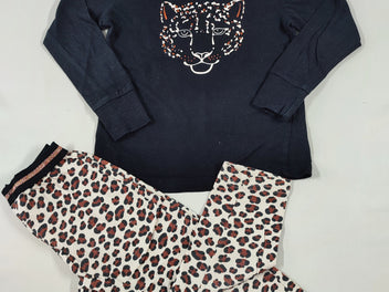 Pyjama m.l noir tête de léopard + Legging beige motif léopard