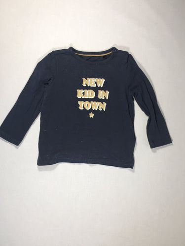 T-shirt m.l bleu foncé "New kid in town" en brun effet relief - à repasser, moins cher chez Petit Kiwi