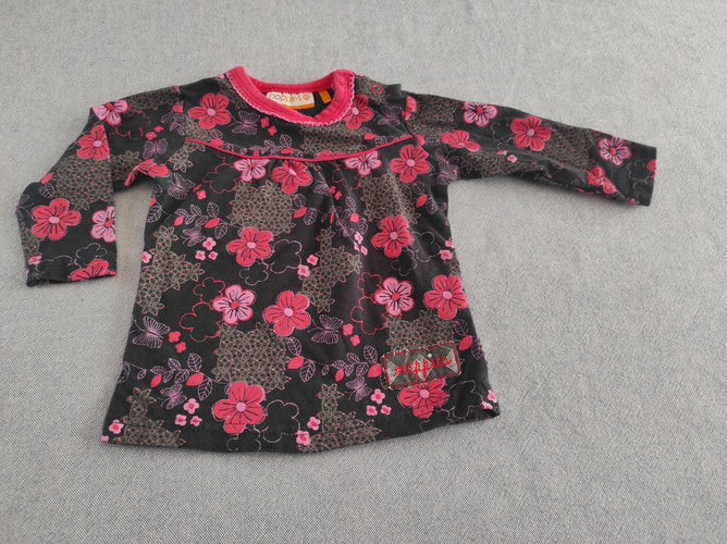 T-shirt m.l noir fleurs roses, moins cher chez Petit Kiwi